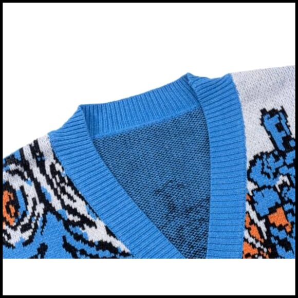 Vintage Art-Inspired Cardigan, Cotton-Polyester Blend, Button-Up V-Neck - Picture 3 of 7